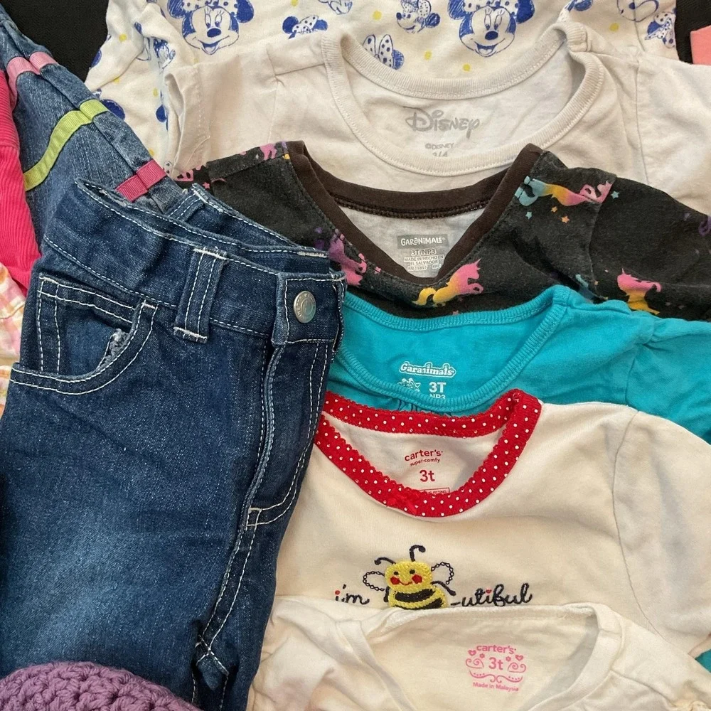 Mixed Brands Outfit Lot Girls 3T Jeans Shorts Dress 24pc Disney Minnie Trolls